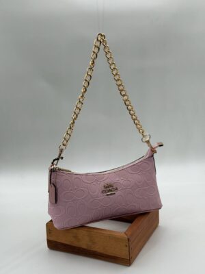 Coach Gofraj baskı zincirli baget pembe çanta