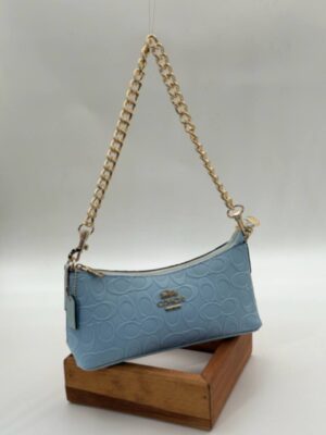 Coach Gofraj baskı zincirli baget mavi çanta