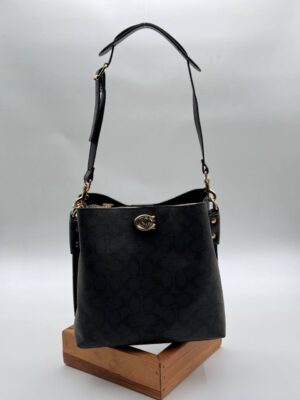 Coach Gofraj baskılı kilitli büzgülü Siyah klasik çanta