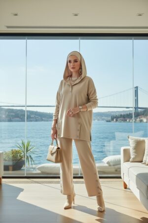 Premium Çıtçıtlı Dotta İkili Takım TK100301  - Bej