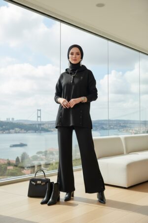 Premium Çıtçıtlı Dotta İkili Takım TK100301  - Siyah