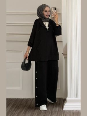 Premium Oysho Çıtçıtlı ı İkili Takım TK100242  - Siyah