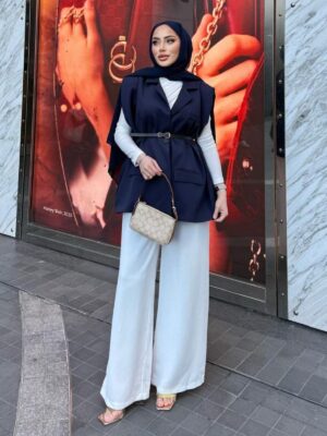 Vatka Detaylı Yelek (Kemer Hediyeli)  DŞ100298 - Lacivert