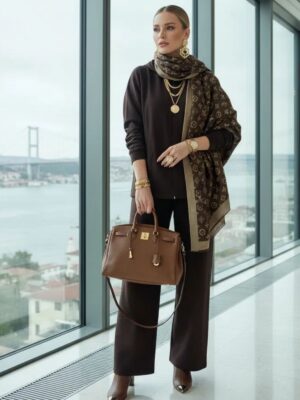 İthal Lv Kaşmir İpek Şal 49104 - Vizon Kahve