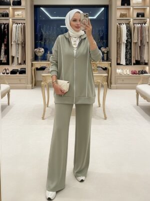 Premium Oysho Şeritli İkili Takım TK100244  - Haki