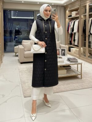 Elle Kapitone Yelek  DŞ100386 - Siyah