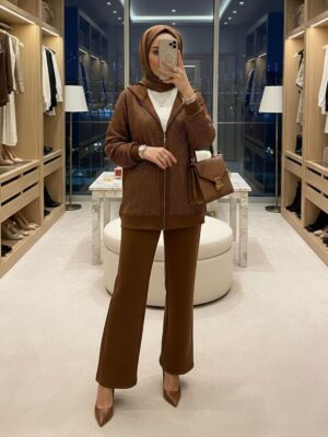 Kalve Taş İşlemeli İkili Takım TK100296 - Kahve