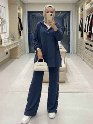 Premium Oysho Çıtçıtlı ı İkili Takım TK100242  - Lacivert