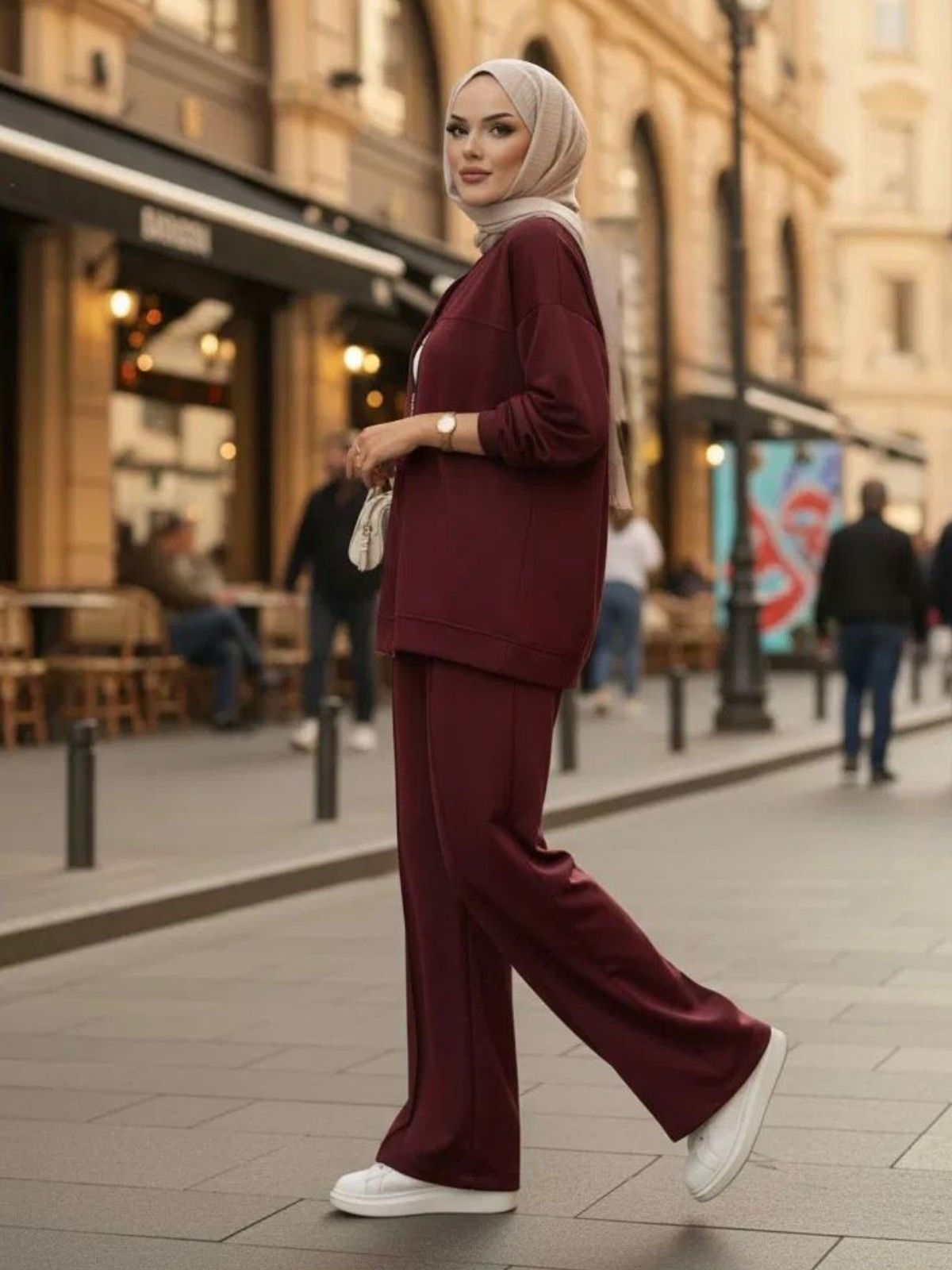 Premium Fermuarlı Basic İkili Takım TK2962 - Bordo