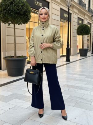 Zara Bomber Arka Detay Lastikli Trençkot  DŞ100449 - Çağla