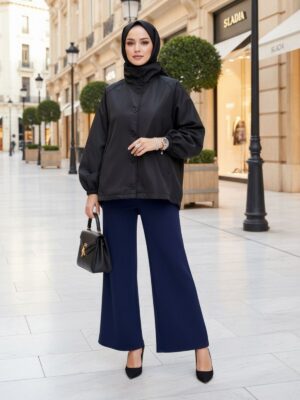 Zara Bomber Arka Detay Lastikli Trençkot  DŞ100449 - Siyah