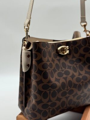 Coach Gofraj baskılı kilitli büzgülü  kahve bej çanta