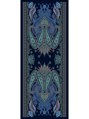 Petrol Buta Desen Yün İpek Şal