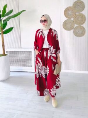 Çiçek Desen İkili Takım - Bordo