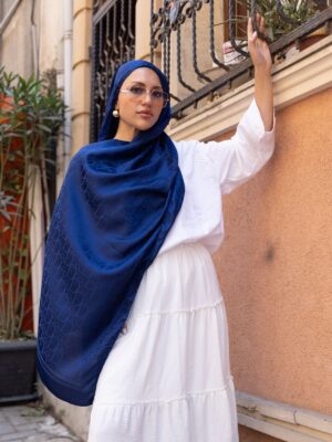 Dior Desen Pamuk İpeksi Jakar Şal-53354-Lacivert