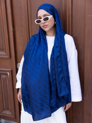 Yansıma  Desen Pamuk İpeksi Jakar Şal-53354-Lacivert