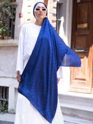 Lv  Desen Pamuk İpeksi Jakar Şal-53354-Lacivert