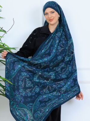 Ravza Desen Şal 469-019 - V-12  - Çini Mavi