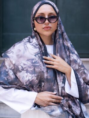 Mystic Bloom Desen Pamuk İpek Şal-Kahve