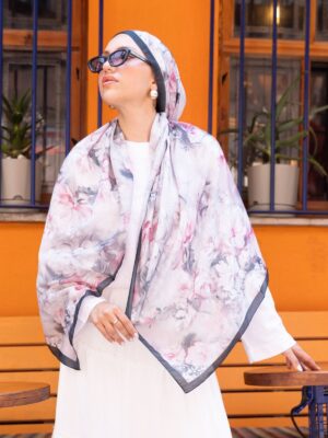 Mystic Bloom Desen Pamuk İpek Şal-Pudra