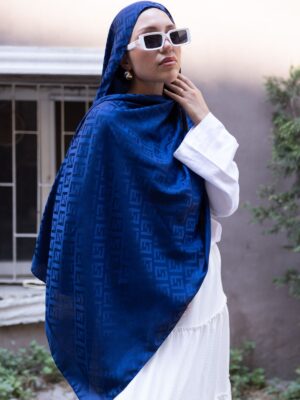 Fendi  Desen Pamuk İpeksi Jakar Şal-53354-Lacivert