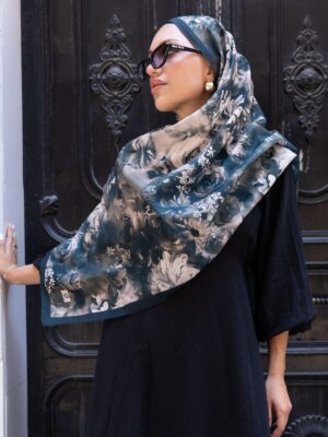 Mystic Bloom Desen Pamuk İpek Şal-Küllü kahve