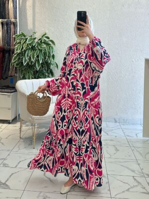 Gece Flora Elbise L10010 - Ahududu