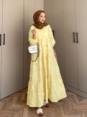 Lola Motif Desen Elbise L10086 BÜYÜK BEDEN - Limon Çiçeği