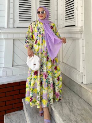 Risonna  Desen Elbise L100125 - Bahar Sarısı