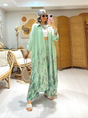 Nil Çiçek Desen İkili Takım TK100141 - Aqua Yeşil