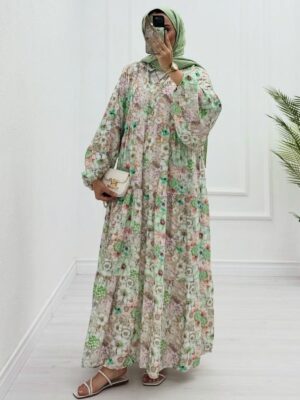 Eleya Çiçek Harmanı Elbise ELB100233 - Çağla