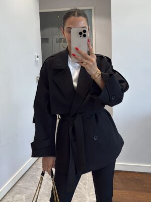 Oversize Omuz Detay  Trençkot DŞ100235 - Siyah