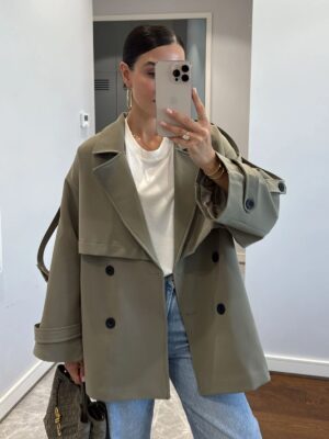 Oversize Omuz Detay  Trençkot DŞ100235 - Haki