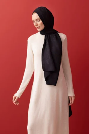 Dama Desen Siyah Naia Pamuk Şal 70x200