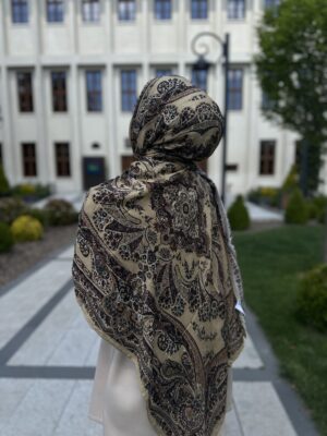 Touch İthal Etnik Desen Yün İpek Şal 34220 –Camel-Kahve