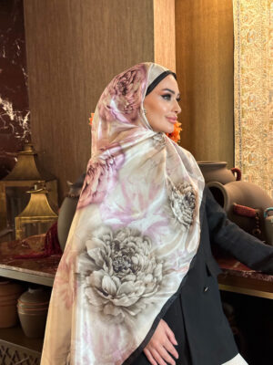 Flora Vual İpek Şal 10100 - Siyah Pembe