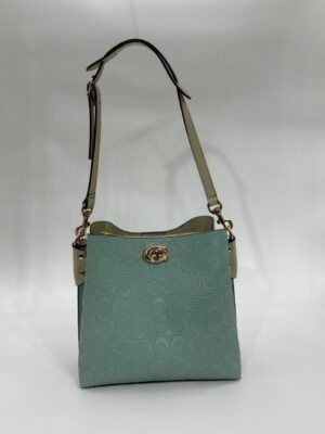 Coach Gofraj baskılı kilitli büzgülü mint yeşili çanta