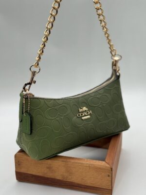 Coach Gofraj baskı zincirli baget yeşil çanta