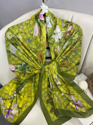 Çiçek Desen Pamuk Soft Şal 65355 - Fıstık Yeşili