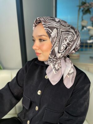 Retro Desen Pamuk Soft Eşarp 27092 - Pudra