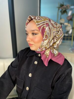 Retro Desen Pamuk Soft Eşarp 27092 - Gül Kurusu