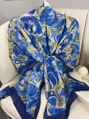 PAPATYA DESEN PAMUK İPEKSİ ŞAL 25896- MAVİ