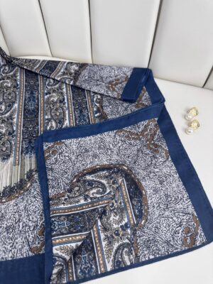 Etro Desen Pamuk İpek Şal 49733 - Petrol Mavisi