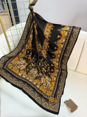 Touch İthal Etnik Desen Yün İpek Şal-34770-Siyah-Balkabağı