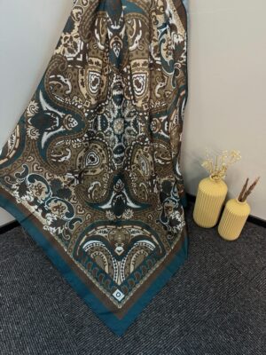 Etro Desen Pamuk Soft Eşarp 27091 - Kahve-Petrol