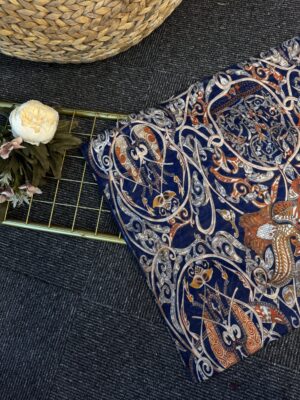 Saray Bahçesi Naturel İpek Şal-658945-Lacivert