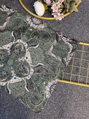 Miras Paisley  Doğal Pamuk Şal-Zeytin Yeşili