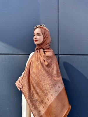 Sedef  Desen Kendinden Dokulu Çift Taraflı Şal-40000-Tarçın