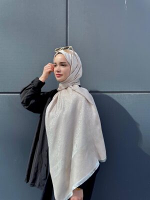 Sedef  Desen Kendinden Dokulu Çift Taraflı Şal-40000-Pudra