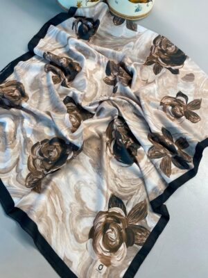 Summer Rose  Desen Pamuk İpek Şal-120000-Çikolata Kahve